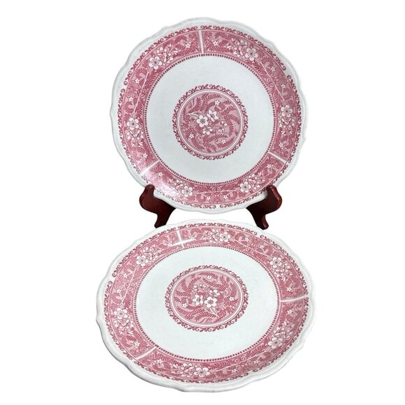 2 Vtg Syracuse China Strawberry Hill Pink Dinner Plates Scallop Restaurant 10 in - Picture 1 of 8